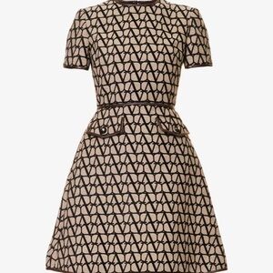 Valentino V-Logo Jacquard Leather-Trim Dress